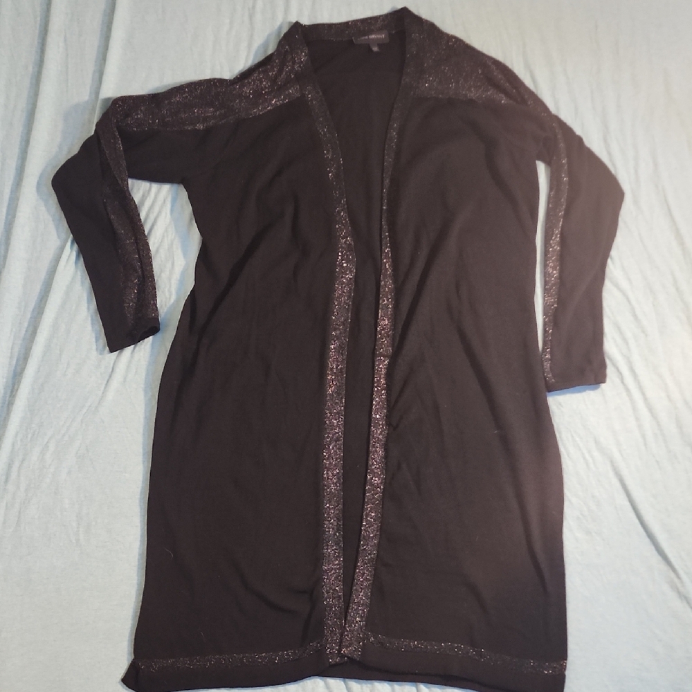 Black Open Front Cardigan with Glitter Trim